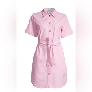 FRNCH Paris Pink button down Striped dress cuffed sleeve pockets